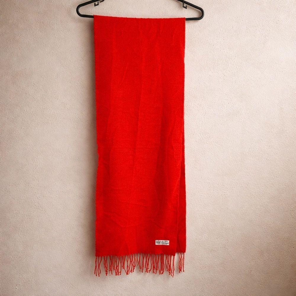 Red 100% Cashmere Scarf Made in England 62” x 12” Fringe Soft Luxury Unisex